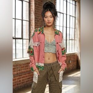 POL Floral Patchwork Utility Jacket - Pink and Green NIP